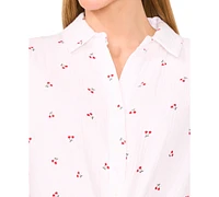 CeCe Women's Printed Cotton Dolman-Sleeve Button-Front Blouse