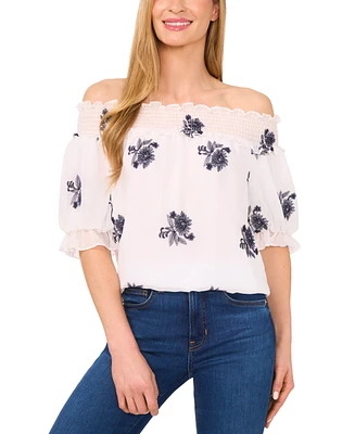 CeCe Women's Printed Puff-Sleeve Off-The-Shoulder Blouse