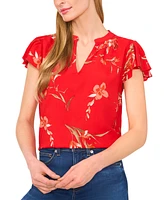 CeCe Women's Floral Print Flutter-Sleeve Blouse