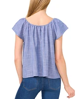CeCe Women's Split-Neck Flutter-Sleeve Top