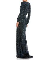 Mac Duggal Women's Ieena Sequined V-Neck Long Sleeve Gown