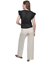 Dkny Jeans Women's Baby Chenille Pointelle Rib Flutter-Sleeve Sweater
