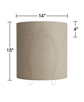 Set of 2 Hardback Tall Drum Lamp Shades Oatmeal Beige Medium 14" Top x 14" Bottom x 15" High Spider with Replacement Harp and Finial Fi