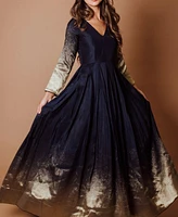Raas Women's Blue and Gold Long Sleeve Gown