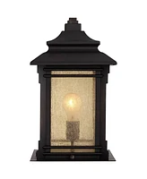 Hickory Point Rustic Farmhouse Outdoor Pier Mount Light Fixtures Set of 2 Walnut Bronze 16 1/2" Frosted Cream Glass for Exterior Barn Deck House