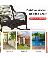 Patio Rattan Rocking Chair with Seat Back Cushions and Waist Pillow