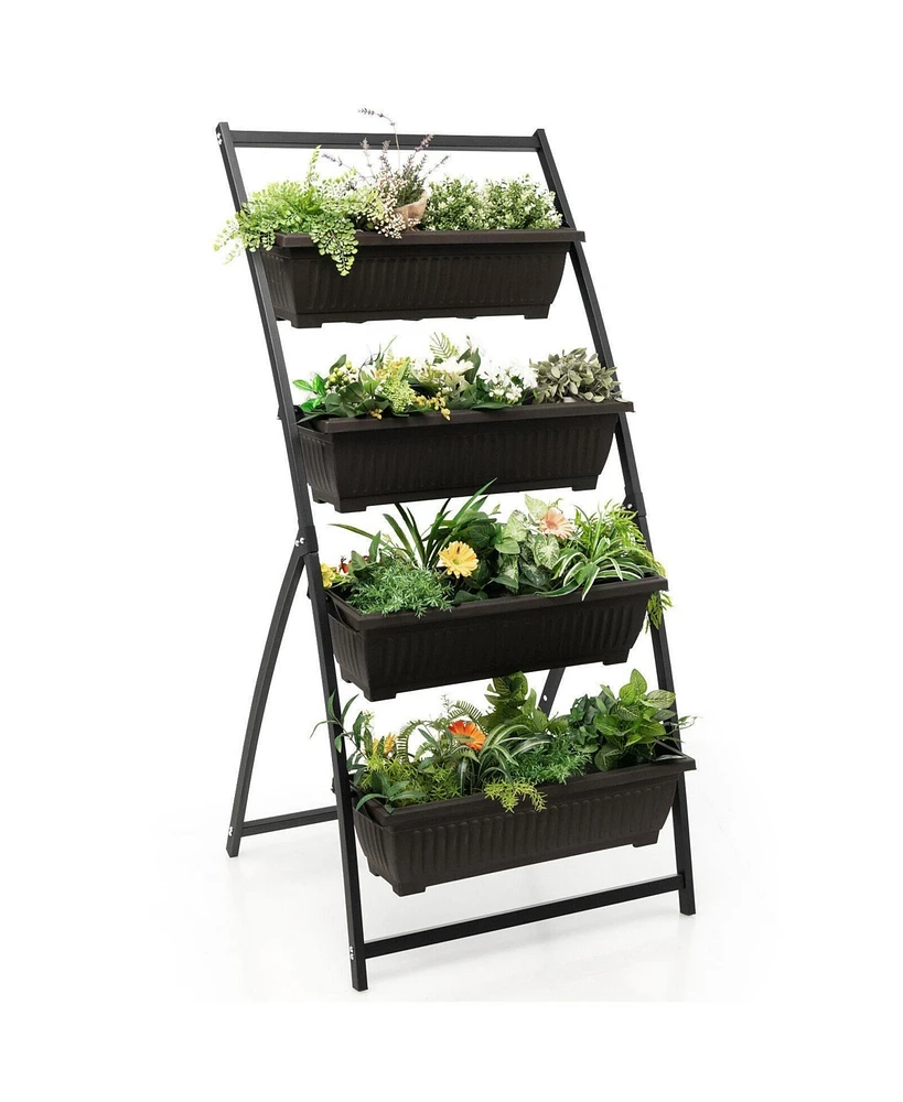 4-Tier Vertical Raised Garden Bed with 4 Containers and Drainage Holes