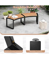 Patio Curved Bench with Slatted Seat and Metal Legs