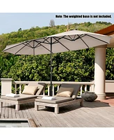 15 Feet Patio Double-Sided Umbrella with Hand-Crank System-Beige