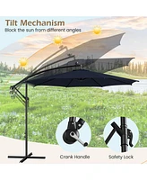 10 Feet Patio Offset Umbrella with 112 Solar-Powered Led Lights-Beige-Navy