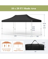 10 X 20 Ft Pop up Canopy Tent Foldable Portable Outdoor Gazebo with Carry Bag-Black