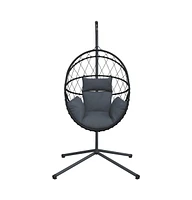 Hanging Egg Chair with Stand Anthracite Rattan and Steel