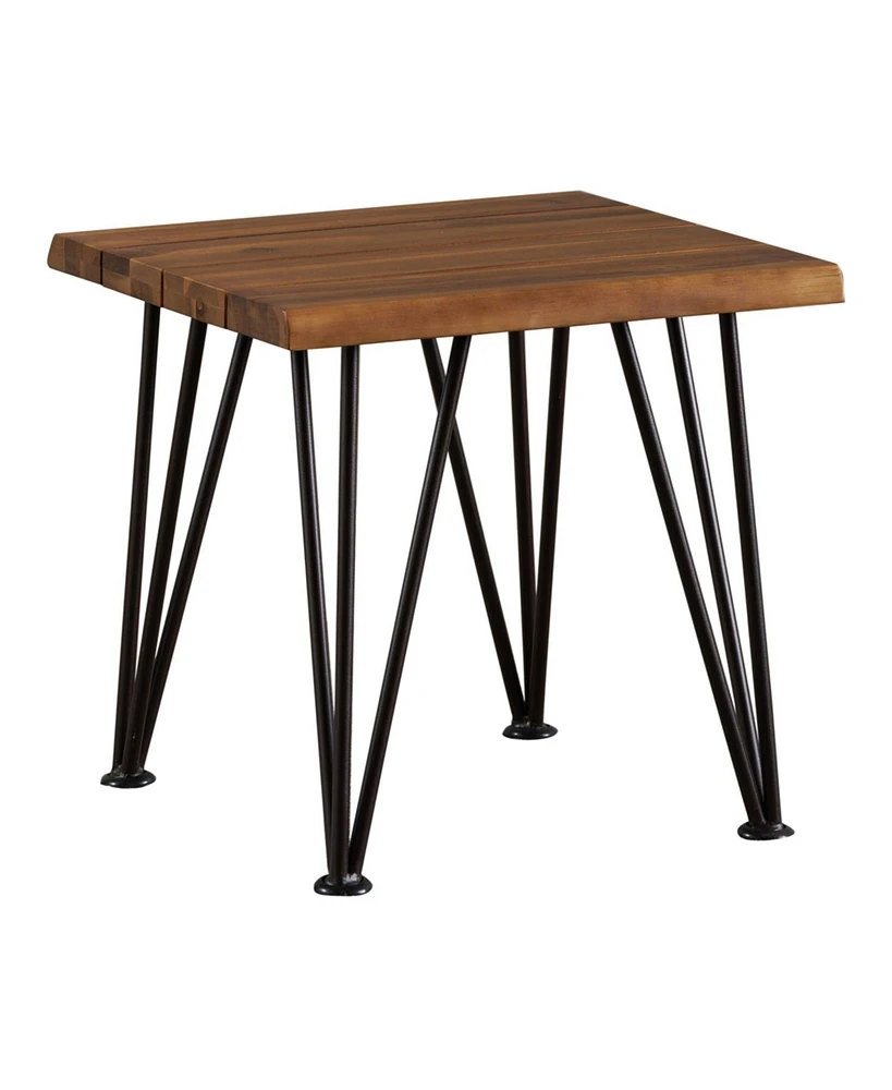 18 Inch Rustic Industrial Accent Table & Side Table for Patio, Acacia Wood Top, Iron Legs