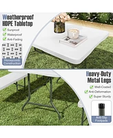 6 ft Portable Folding Table 350 Lbs Fold-in-Half Table with Hdpe Tabletop-White