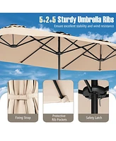15.5 Ft Extra-Large Patio Umbrella with Led Solar Lights and Crank Handle-Beige