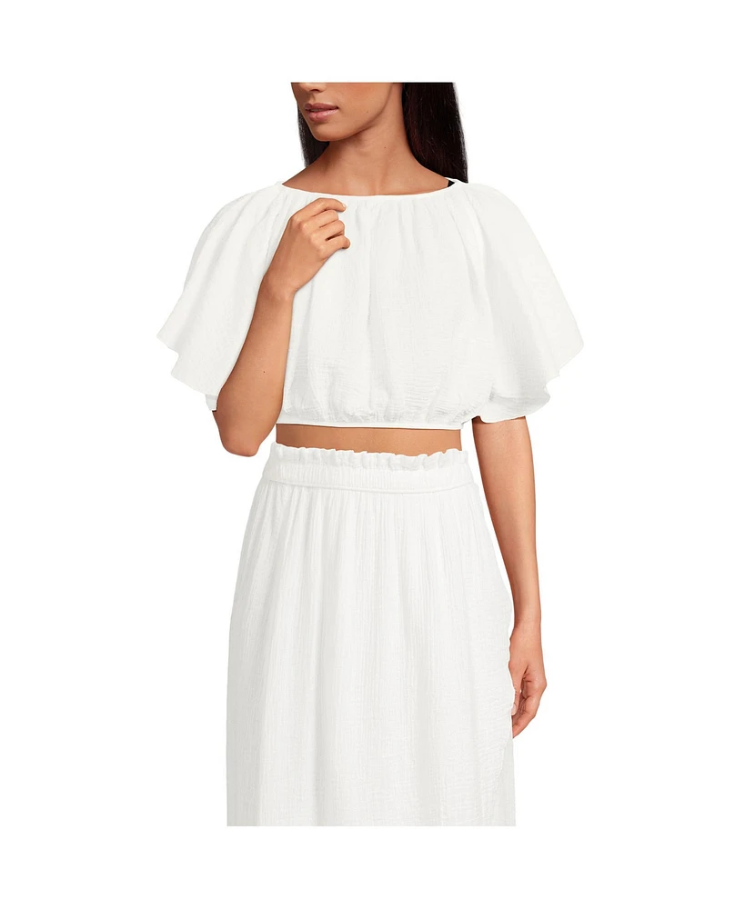 Lands' End Women's Cotton Gauze Dolman Sleeve Crop Cover Up Top