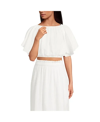 Lands' End Women's Cotton Gauze Dolman Sleeve Crop Cover Up Top