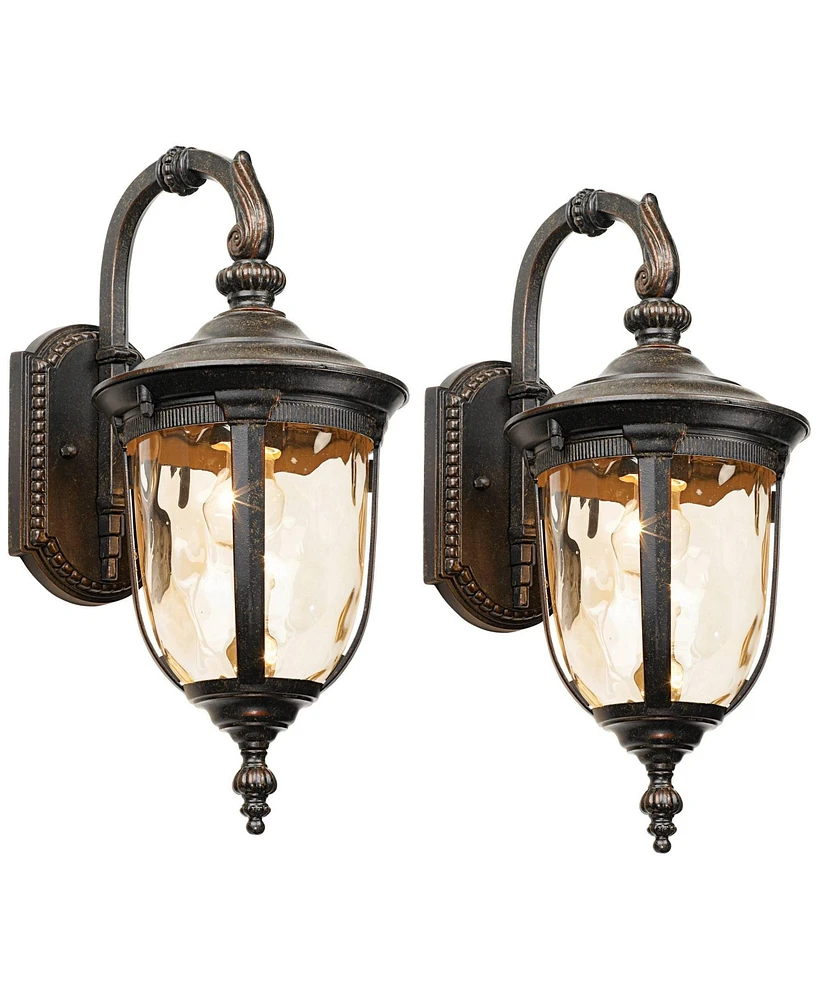 Bellagio Rustic Downbridge Outdoor Wall Light Fixtures Set of 2 Veranda Bronze 16 1/2" Champagne Hammered Glass for Post Exterior Barn Deck House