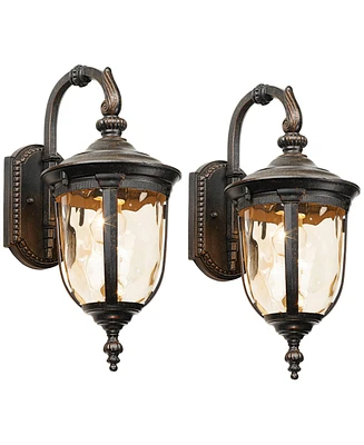 Bellagio Rustic Downbridge Outdoor Wall Light Fixtures Set of 2 Veranda Bronze 16 1/2" Champagne Hammered Glass for Post Exterior Barn Deck House