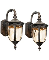 Bellagio Rustic Downbridge Outdoor Wall Light Fixtures Set of 2 Veranda Bronze 16 1/2" Champagne Hammered Glass for Post Exterior Barn Deck House