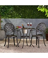 Antique Weather Resistant 3-Piece Patio Metal Bistro Set with Removable Ice Bucket Cast