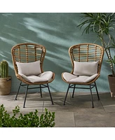 Set of 2 Wicker Chairs with Cushion Outdoor Dining Chairs
