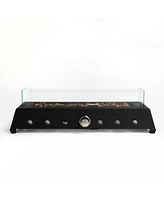 28 in. Tabletop Fire Pit, Propane Gas Fire Pit with Quick Connect Joint, Glass Wind Guard and Lava Rock