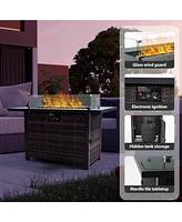44 in. Rectangle 50,000 Btu Outdoor Propane Gas Fire Pit Table with Lid and Glass Beads, Glass Wind Guard
