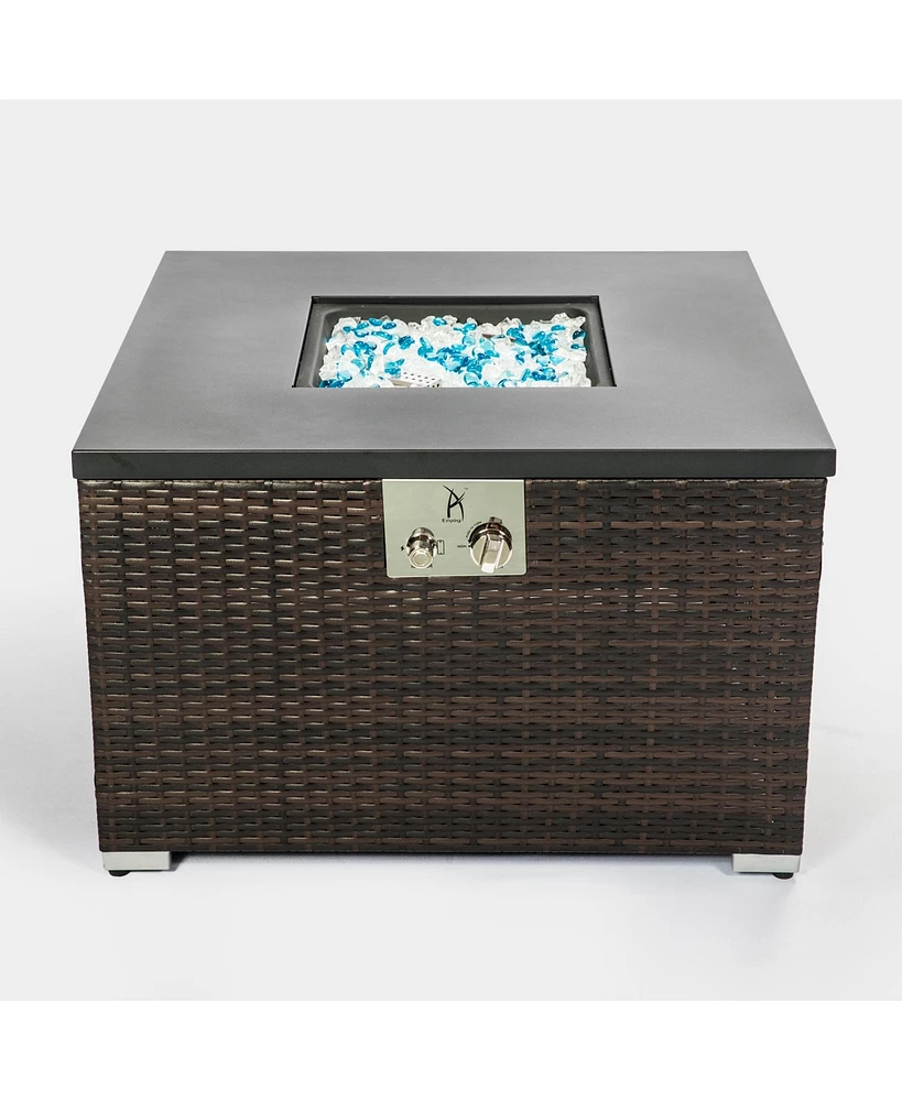 Square Wicker 20 in. Fire Pit Table with Extension