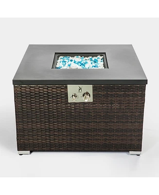 Square Wicker 20 in. Fire Pit Table with Extension