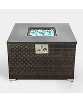 Square Wicker 20 in. Fire Pit Table with Extension
