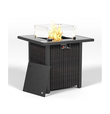 28 in. Propane Fire Pit Table, Rattan and Wicker,50000 Btu