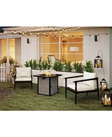 28 in. Outdoor Wicker Propane Fire Pit Table, 50000 Btu Gas Firepits Tempered Glass Tabletop Glass Wind Guard