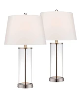 Modern Coastal Style Table Lamps 26" High Set of 2 Fillable Clear Glass Steel Metal White Empire Fabric Shade for Living Room Bedroom Beach House