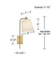 Seline Modern Wall Lamps Set of 2 Warm Gold Metal Plug-In 9" Adjustable Swivel Off-White Linen Drum Shade for Bedroom Living Room Home Hallway Di