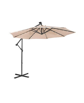 10 Feet Patio Solar Powered Cantilever Umbrella with Tilting System-Beige