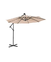 10 Feet Patio Solar Powered Cantilever Umbrella with Tilting System-Beige