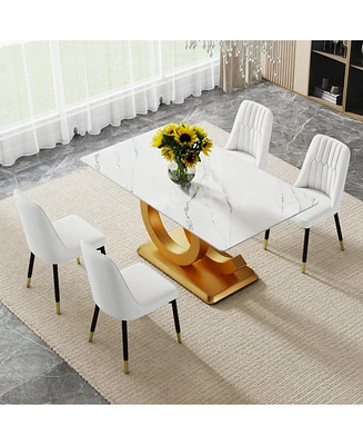 Modern Dining Set: Table & 4 Pu Leather Chairs