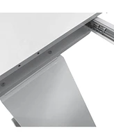 White Extendable Dining Table, Metal Base, 4-6 People