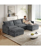 Corduroy -Seater Cloud Couch with Footrests & Cushions
