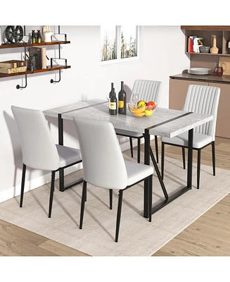 5-Piece Dining Set with Rectangular Table and Faux Leather Chairs (Gray)