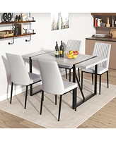 5-Piece Dining Set with Rectangular Table and Faux Leather Chairs (Gray)