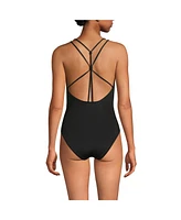 Lands' End Petite Tugless QuickDry V-Neck Multi-Way High Leg One Piece Swimsuit