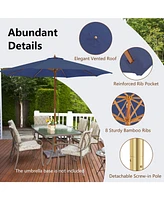 10 Feet Patio Umbrella with 8 Wooden Ribs and 3 Adjustable Heights-Navy