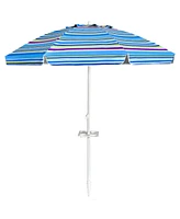 7.2 Feet Portable Outdoor Beach Umbrella with Sand Anchor and Tilt Mechanism