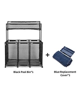Yescom Rolling Mesh Pool Storage Bin Floats Toys Organzier Metal Frame 10 Wheels Double Decker with Blue Mesh Replacement Net Combo