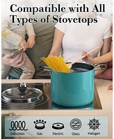 Cook N Home Nonstick Stockpot with Lid 8-Quarts, Professional Cooking Soup Pot, Canning Cookware, Turquoise