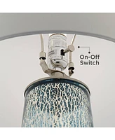 Marcus Modern Coastal Table Lamps 30" Tall Set of 2 Hand-Applied Mercury Glass Tapered Column White Drum Shade for Living Room Bedroom House Beds