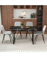 Black Marble Dining Set: 55" Table & 4 Gray Pu Chairs