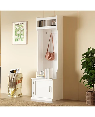 Slim Hall Tree with Cabinet & Hooks